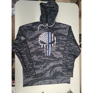 Greater Half Hoodie: Police Thin Blue Line Hoodie Size L (AA38)